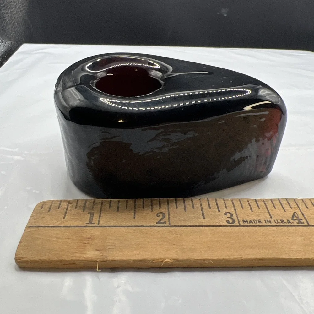 Vtg 1961 Blenko 6128 Charcoal Glass Teardrop Candle Holder Wayne Husted Sticker
